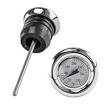 Chrome Shorty Style Oil Tank Dipstick w/Oil Temperature Gauge - White Gauge Face - Fits 1979-2003 Harley Sportster XL, 1984-1999 Softail FXST & 1986-1999 Softail FLST - Replaces HD Part# 62668-87T