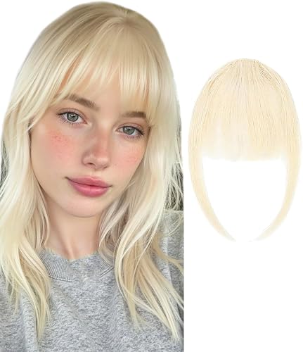 MYMYDA Clip in Bangs Blonde Color 100% Real Human Hair Wispy Clip on Bangs Extensions Fringe with Temples Hairpieces for Women