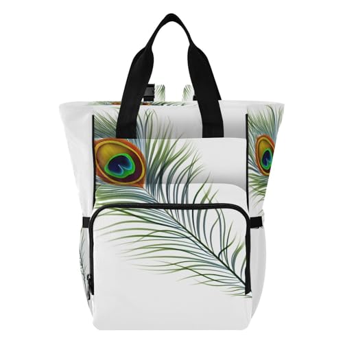 Caihoyu Bolsa de pañales para niño, impermeable y elegante, mochila para niñas, para ir de compras, viajar, plumas de pavo real, Varios colores, 1 size, Moderno / Equipada