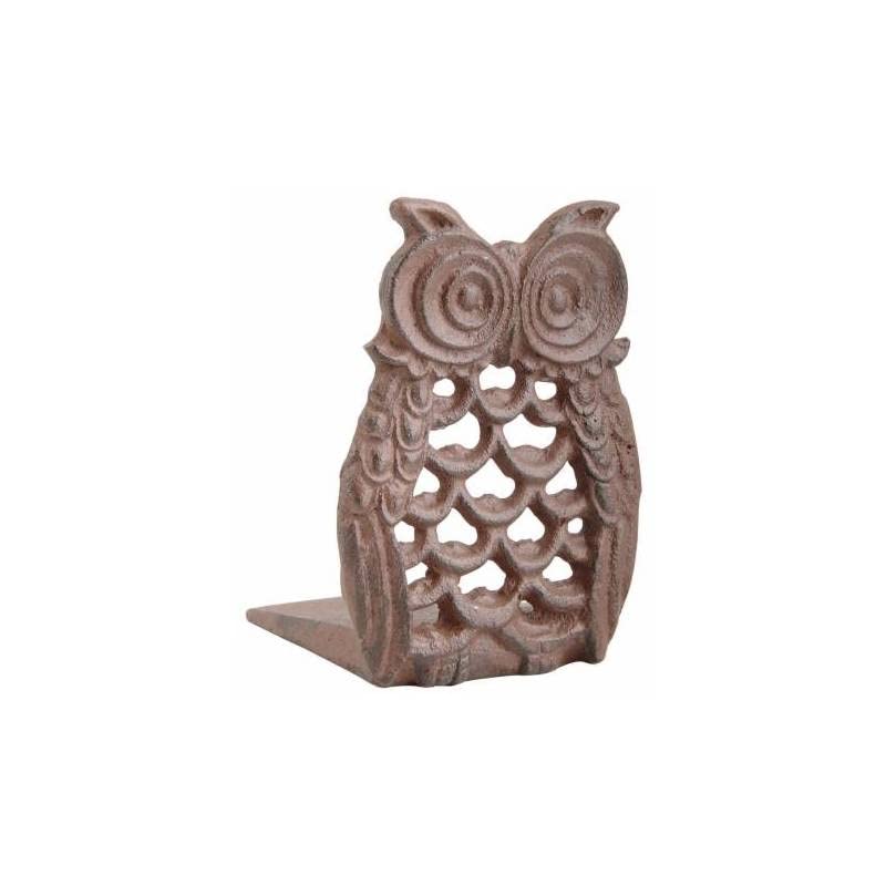 L'Héritier Du Temps Cale Porte Bloque Porte au Motif Hibou en Fonte Patinée Marron 8x8,5x11cm