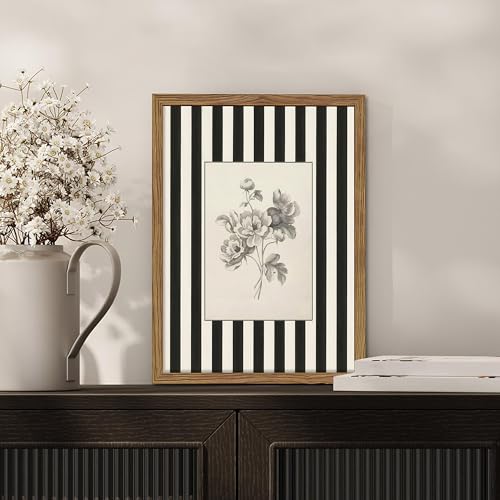 Framed Vintage Floral Wall Art, Black and White Stripes Flower Canvas Wall Decor Paintings, Minimalist Botanical Artwork Print Picture for Living Room Bedroom Bathroom 16x24 Inch by WLHARTT - Used condition - US$27.99