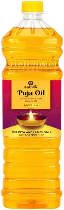 Satvik 450 Ml Pure Puja Oil For Diya & Lamps|Smokeless Pooja Oil Indian Diwali Festival Handmade Sesame Til / Gingelly / Oil For Puja Deepak Deepam|Daily Puja Items For Hawan/Havan Spritiual Occasions