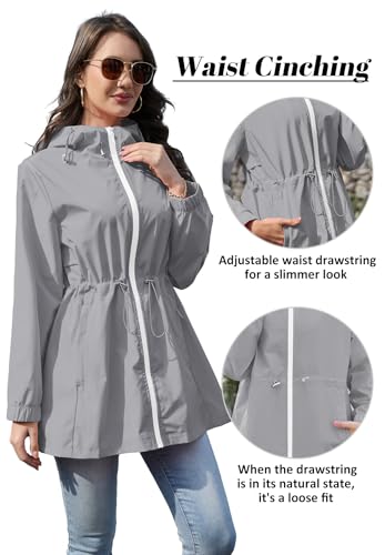 Zando Packable Rain Jacket Women Waterproof - Raincoat for Women Lightweight Hooded Outdoor Windbreaker for Travel Hiking3