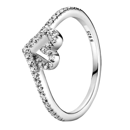 Authentic Sterling Silver Sparkling Wishbone Heart With Crystal Ring For Women Wedding Party Europe Fashion Jewelry