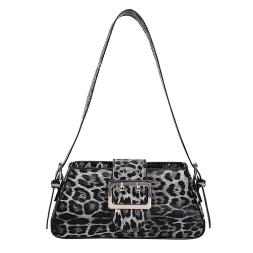 Leopard Print Shoulder Bag Cheetah Print Hobo Handbag Women Leather Vintage Clutch Handbag Purse (Black)