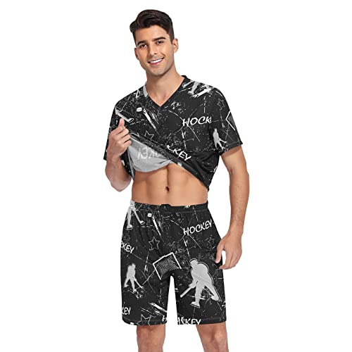 Oyihfvs 2 PC Men's Short Pajamas Set, V Neck Soft Causal Sleepwear Nightwear(S-2XL)3