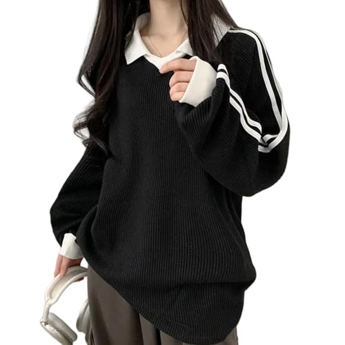 [MlleeSSeeldyTRC] トレーナー レディース 長袖 スウェット プルオーバー トップス 襟付き 切り替え Tシャツ カットソー ゆったり 大きいサイズ 薄手 体型カバー カジュアル オフィス お出かけ 春 秋 冬 - MlleeSSeeldyTRC - 商品画像