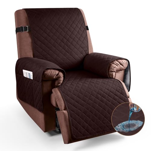 Image of KinCam 100% Waterproof Recliner Chair Cover, Reclining Couch Covers for Pets, Dogs, Recliner Couch Slipcover Furniture Protector with Elastic Straps for Kids(23.6 inch, Maroon)