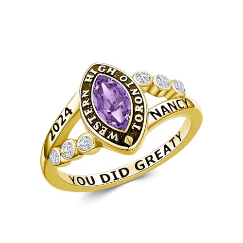 CEKAMA Sterling Silver & Gold Senior Class Rings - Customized Women's Graduation Rings with Birthstone (10k, 14k & 18k Gold)