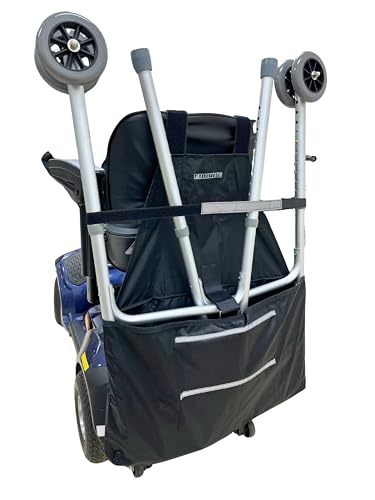 AlveyTech Universal Walker Holder for Mobility Scooters - Fits Most Scooters - Black Polyester Walker Holder with Attachment for Adult/Seniors (Deluxe)