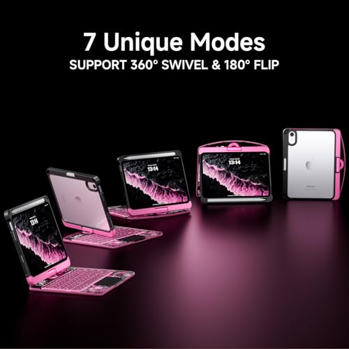 Image of Transparent Case with Keyboard for iPad mini 7 A17 Pro(2024) & Mini 6 (2021) 8.3 inch,7-Color Backlit,Wireless Keyboard, 360Rotating,with trackpad,Pencil Holder,with Shortcuts,Pink