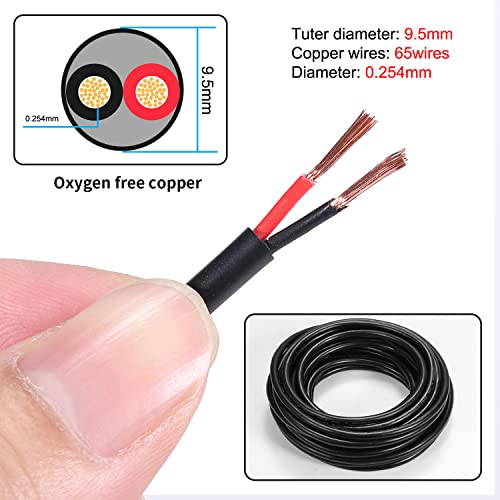 12 Gauge 2 Conductor Electrical Wire 12 AWG Wire Stranded PVC Cord Oxygen-Free Copper Cable 10FT/3.1M for Outdoor Lighting Automotive Battery Solar Panel (12/2AWG-10FT)