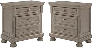 Home Square 3 Drawer Wood Nightstand Set in Light Gray (Set of 2)