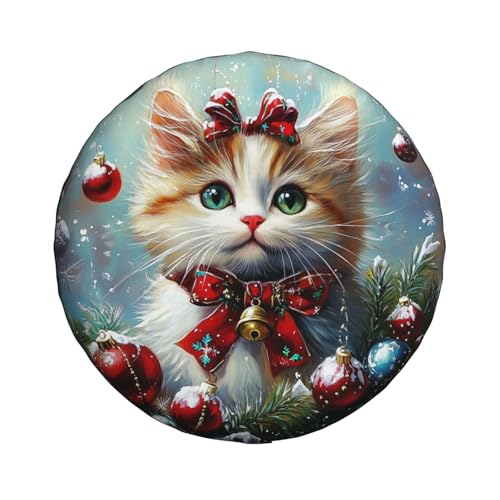 Image of Christmas Cat Spare Tire Cover Winter Weatherproof Universal Wheel Protectors Christmas New Year Wheel Covers for Rv Camper Travel Trailer SUV Truck 15 Inch Holiday Xmas Decor