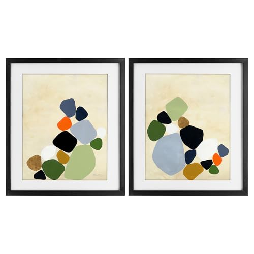 Tableaux Curved Clusters de Pebbles pour habiller un mur vide avec 2 cadres noirs prêts à poser