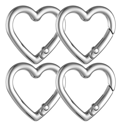 4pcs Heart Shaped Keychain Clip Spring Snap Clasp Hook Heart Keychain Clasps Zinc Alloy Heavy Duty Carabiner for Camping Hiking Fishing Traveling (Silver)