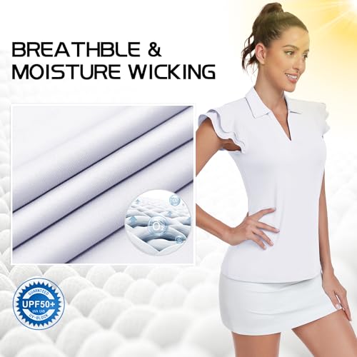 Soneven Womens Golf Shirts Ruffle Short Sleeve Polo Shirts Floral Moisture Wicking Tennis Shirts Golf Tops3