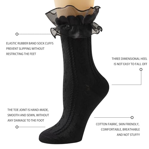 Women Lace Socks Ruffle Frilly Socks - Comfortable Cotton Cute Socks Princess Lolita for Ladies Gril2