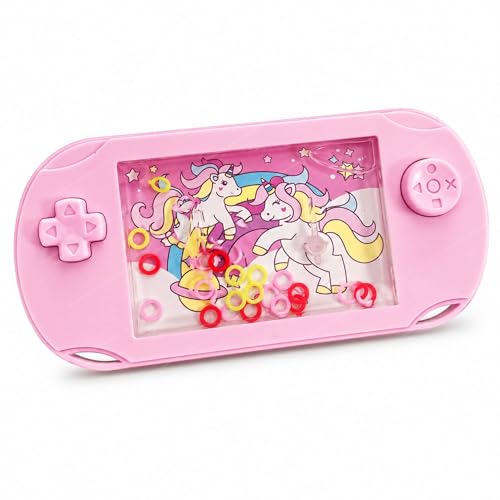 Image of SHAKTISM Classic Handheld Water Ring Toss Game for Kids & Adults Nostalgic Press Button Water Game Machine Portable Plastic Retro Ring Toss Toy Travel Fun Puzzle Toy for Children- 1Pc (Unicorn Pink)