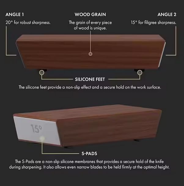 SHARPCRAFT™ Professional Knife Sharpening System with Dual Angle Guide, Diamond Grinding Disc, Silicone Feet, Wood Grain Finish