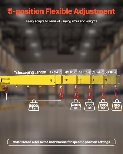 VEVOR Forklift Jib Boom Crane, 6000lbs Capacity, Manual Telescoping Boom Extends Up to 56.1 inches, Forklift Mobile Crane with 2 Hooks, Adjustable Forklift Crane Attachment for Warehouse, Factories