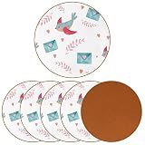 sous Verres en Cuir pour Boissons, Lot de 6 sous Verres, drôle d'oiseau et Lettre