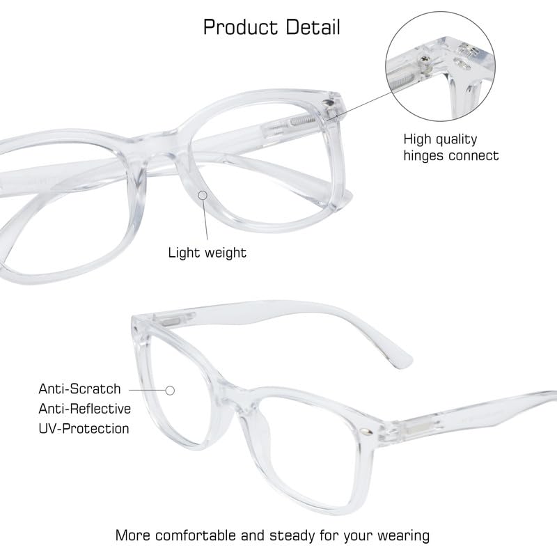 Image of VisionGlobal Blue Light Blocking Glasses for Women /Men,Computer Reading, TV Glasses, Stylish Square Frame(Clear,+2.75 Magnification)