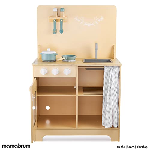 Mamabrum Spielen Küche für Kinder 3+, Holzküche mit Schürze, Zubehör und LED-Beleuchtung, Kinderküche Holz mit Licht… – Bild 7