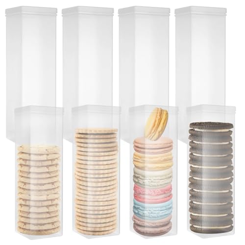 STARVAST 8 PCS Plastic Cookie Containers with Lid Airtight, Saltine Cracker Storage Keeper Cookie Holder Stay Fresh Square Sizes, Soda Container Bread Saver