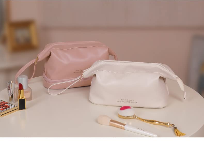Miniatura 4 de Bolsa de maquillaje estética, pequeña bolsa de cosméticos para mujer, bolsa de maquillaje de viaje, bolsa de aseo (A-rosa)