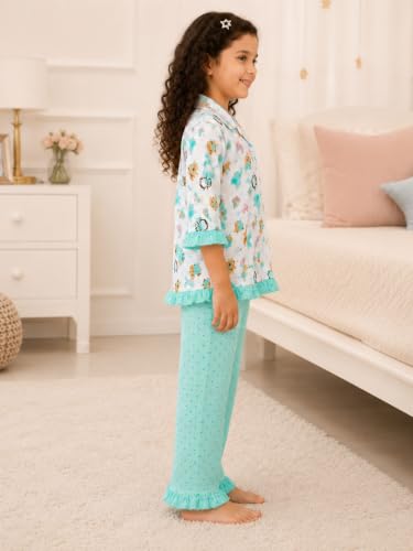 Image of superminis Baby Girls Hosiery Printed ' Animal Print Full Sleeves Night Suit with Frill On T Shirt and Pyjama