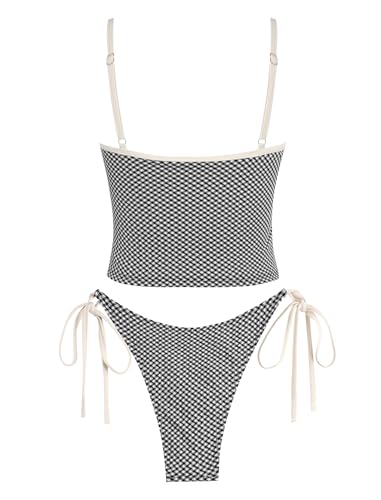 ZAFUL Tankini Swimsuits for Women Tie Front Tummy Control Spliced Ruffles Bikini Sets Two Piece Bathing Suits2