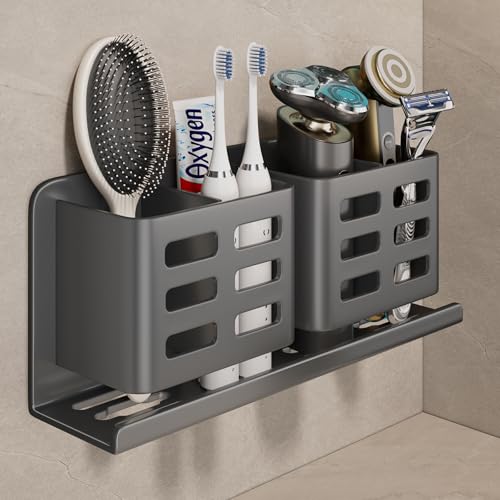 YESENT Aluminum Toothbrush Holder Self-Adhesive Hanging Bracket Shower Toothbrush Razor Holder Suitable for Toothbrush, Toothpaste, Razor and Comb etc Bathroom Storage by YESENT - Used condition - CA$9.99