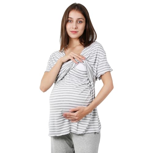 Variante de OCCIENTEC pijamas premama Camisa lactancia rayas Gris Claro M