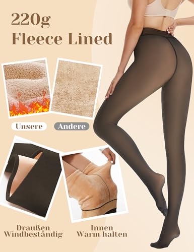 AMIYOYO Thermo Strumpfhose Damen Gefüttert Fleece Thermostrumpfhose Warm Leggings Gefälschte Durchscheinend High Waist Dicke Pantyhose Winter
