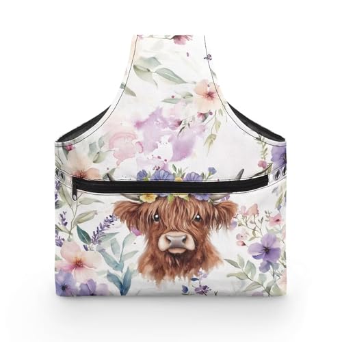 Image of ZUXONGSY Highland Cow Yarn Tote Bags for Crocheting Wildflower Knitting Tote Bag Lightweight Knitting Accessories Crochet Organizers and Storage