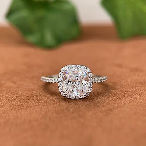 Cgsring 7.5X7.5Mm 2.5 Carat D Color Vvs1 Cushion Cut Moissanite Rings Halo Moissanite Engagement Ring Size 4-12 (7) #TOP3