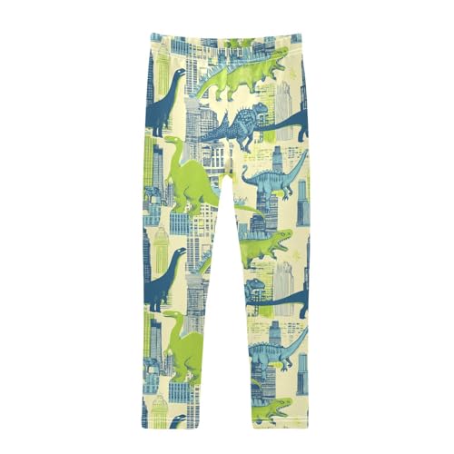 Wusikd Dinosaurs Green Blue Girls' Leggings Toddler Doodles Kids Yoga Pants Dance Active Tights 4T