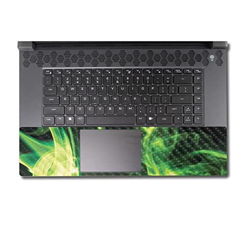 Image of MightySkins Carbon Fiber Skin Compatible with Alienware M17 R5 (2022) Full Wrap Kit - Green Mystic Flames | Protective, Durable Textured Carbon Fiber Finish | Easy to Apply | Made in The USA