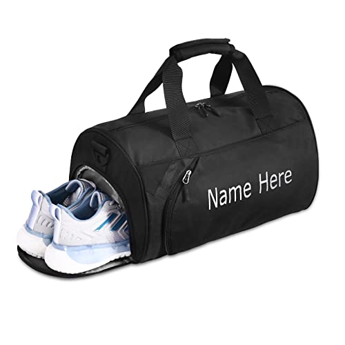 Personalized Embroidered Sports Bag Travel Bag With Any Text Custom Sports Bag With Shoe Compartment & Wet Compartment (black)2