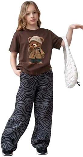 COMIC STREET Kids Teddy Bear Printed T-Shirt for Girls | Cute Cartoon Graphic Brown Tee | Soft Cotton Casual Wear | Stylis...