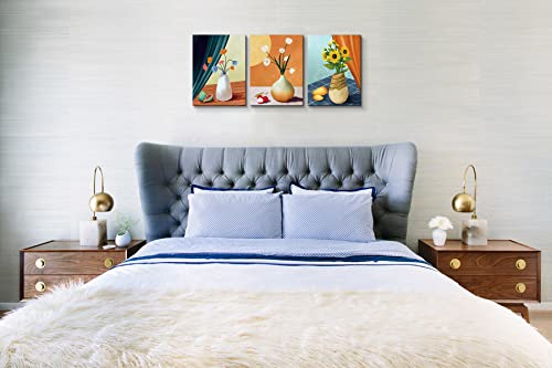 Kk·color Still Life Living Room Flower Wall Art Canvas Printing Wall Painting Sunflower Narcissu Orchid Fruits Beautiful Vase For Family Bedroom Bathroom 16"X12" 3 Piece #TOP6