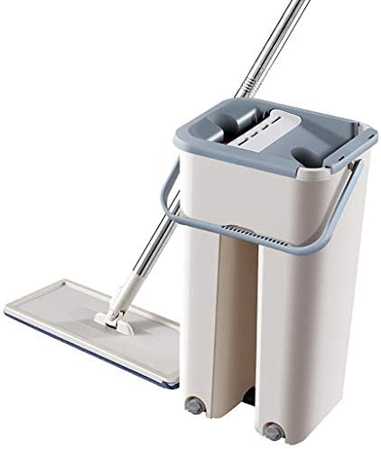 Microfiber Flat Mop with Bucket, Cleaning Squeeze Hand Free Floor Mop, 1x Folding Mop, 1x Cleaning Bucket, 2X Mop Cloth for Wet and Dry Mopping on All Floor Surfaces (Multicolor)