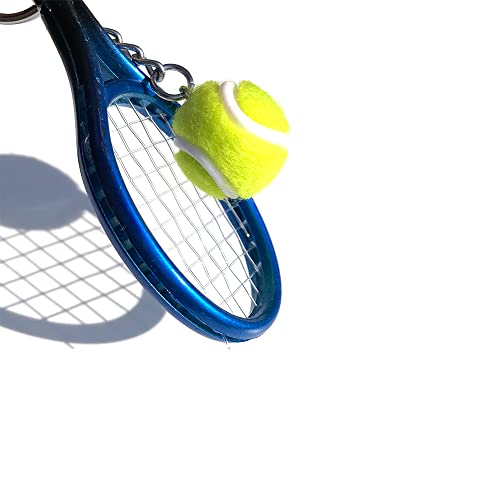 Color Mini Tennis Racket with Ball Keychain Key Ring