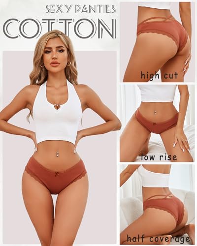 Image of ALL OF ME Women Cotton Underwear Sexy Criss Cross Lace Trim Low Rise Cheeky Bikini Panties 6 Pack