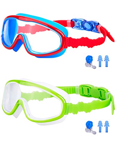 KAILIMENG Kids Swim Goggles, Wide Vision Adjustable No-Leak Anti-Fog UV Protection Swimming Glasses