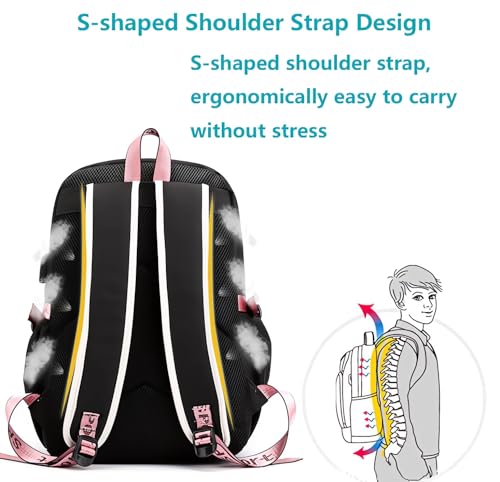 16.8 Inch Laptop Backpack Casual Cartoon Schoolbag Large Capacity Shoulder Bag for School Travel Hiking (with Cute Pendant)4