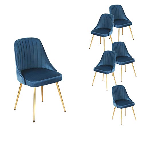 SJIALEN 1/2/4/6pcs Metal Legs Living Room Chairs,for Office Lounge Dining Kitchen Bedroom Velvet Reception Chair Household Desk Chair Kitchen Chair (Color : Blue, Size : 6pcs)