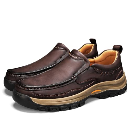 Men's Slip-On Loafers Casual Walking Shoes Comfort Leather Moccasin Style with Rugged Sole Work Office Dress Outdoor