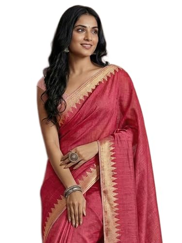 Image of Satrani Women's Cotton Silk Weaving Border Saree with Unstitched Blouse Piece